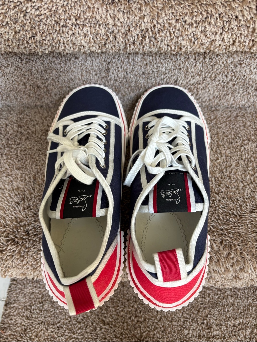 Christian Louboutin Gaby Men’s Navy and Red Canvas Lace up Sneakers - Picture 6 of 14